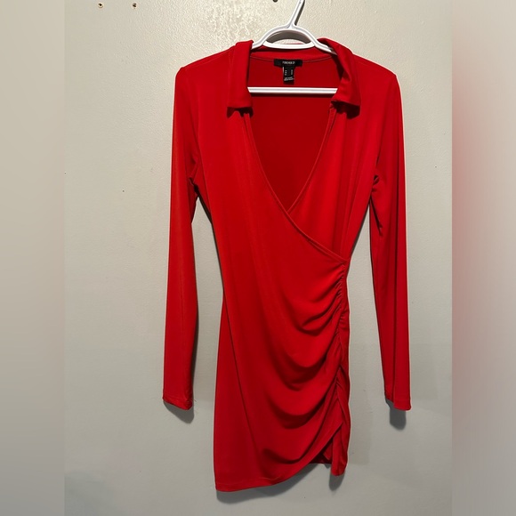 Forever 21 long sleeve wrap tulip bottom red bodycon dress Medium - Picture 6 of 10